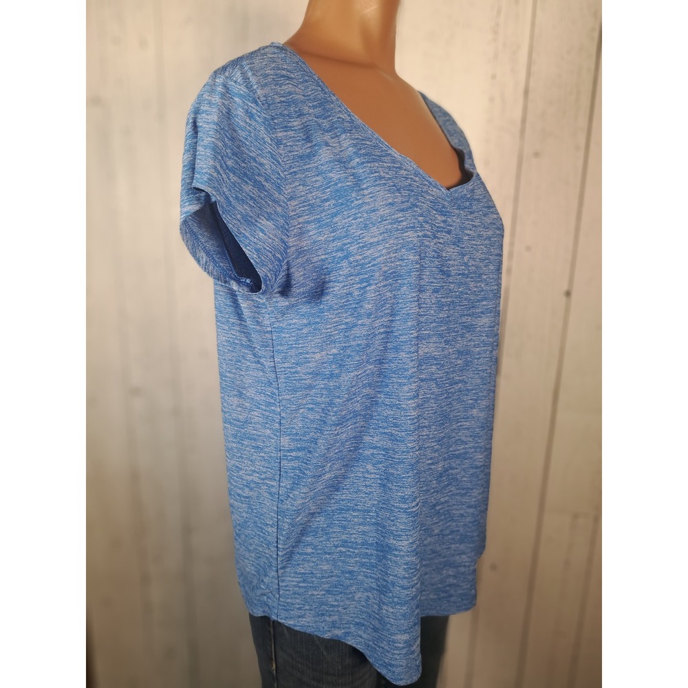 Vogo Athletica Womens Blue Space Dye V-Neck Activewear T-Shirt Size M